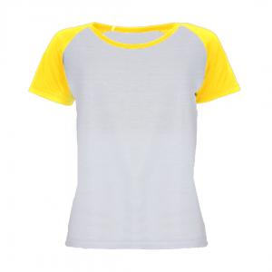 Baby Look Raglan Poliéster Amarela Personalizada Poliéster Camiseta Raglan   tradicional Adulto