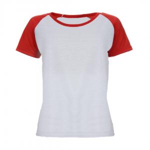 Baby Look Raglan Poliéster Vermelha Personalizada Poliéster Camiseta Raglan   tradicional Adulto
