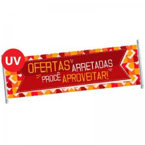 Banner Faixa com impressão UV Lona 440g  4x0 Brilho Bastão e Ilhós nos 4 cantos 