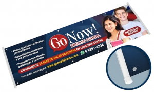 Banner Faixa Lona 440g Definido conforme necessidade. 4x0 Brilho Bastão e Ilhós nos 4 cantos 