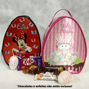 Bolsa Ovo - Minnie, Barbie e Peppa Pig PVC cristal e nylon dublado com cetim 24,5x18,5 cm    Temos várias artes prontas! É só escolher e personalizar com o seu nome!