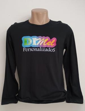 Camiseta Algodão Manga Longa Preta Personalizada Poliviscose Camiseta Unisex   tradicional Adulto