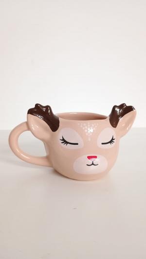 Caneca 3D Cervo Cerâmica 14x10 cm Cinza predominante  Esmalte brilhante Suporta líquidos quentes ou frios e pode ir ao microondas