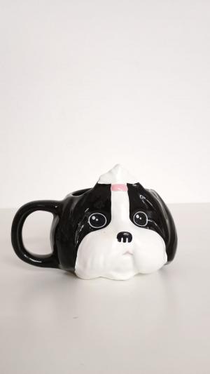 Caneca 3D Schitzu Cerâmica 14x10 cm Cinza predominante  Esmalte brilhante Suporta líquidos quentes ou frios e pode ir ao microondas