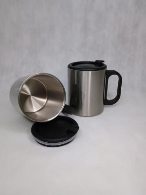 Caneca Inox Viagem 250ml com tampa Inox, tampa plastica com silicone, alça plastica     