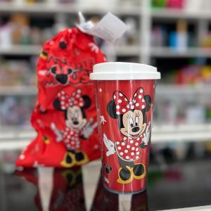Copo Funny - Minnie Mouse Plástico PS e Tampa Plástico PP 16,5 X 8,5 X 8,5 cm    Acompanha bolsinha em tecido