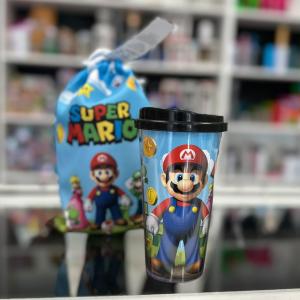 Copo Funny - Super Mario Plástico PS e Tampa Plástico PP 16,5 X 8,5 X 8,5 cm    Acompanha bolsinha em tecido