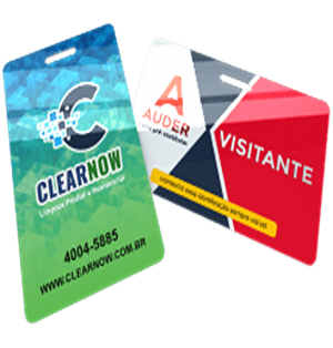 Crachá Horizontal PVC 4x4 pvc 0,76mm 8,5 x 5,4cm Colorido - Impressão 2 lados fosco cantos arredondados 