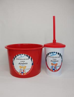 Kit Balde de Pipoca  + Copo  Personalizado  1,5L    