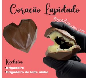 Coração Lapidado Recheado Chocolate Meio amargo     Recheado