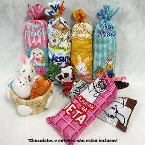 Saco porta chocolates - Coelho da Páscoa Oxfordini 28x10 cm Em ambos os lados   