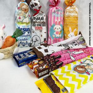 Saco porta chocolates - Coelho e Cristo Oxfordini 28x10 cm Em ambos os lados   