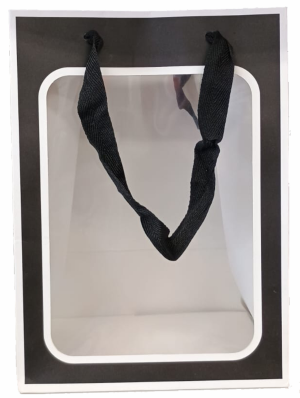 Sacola de papel M Papel cartão + visor pvc 25x18x13    
